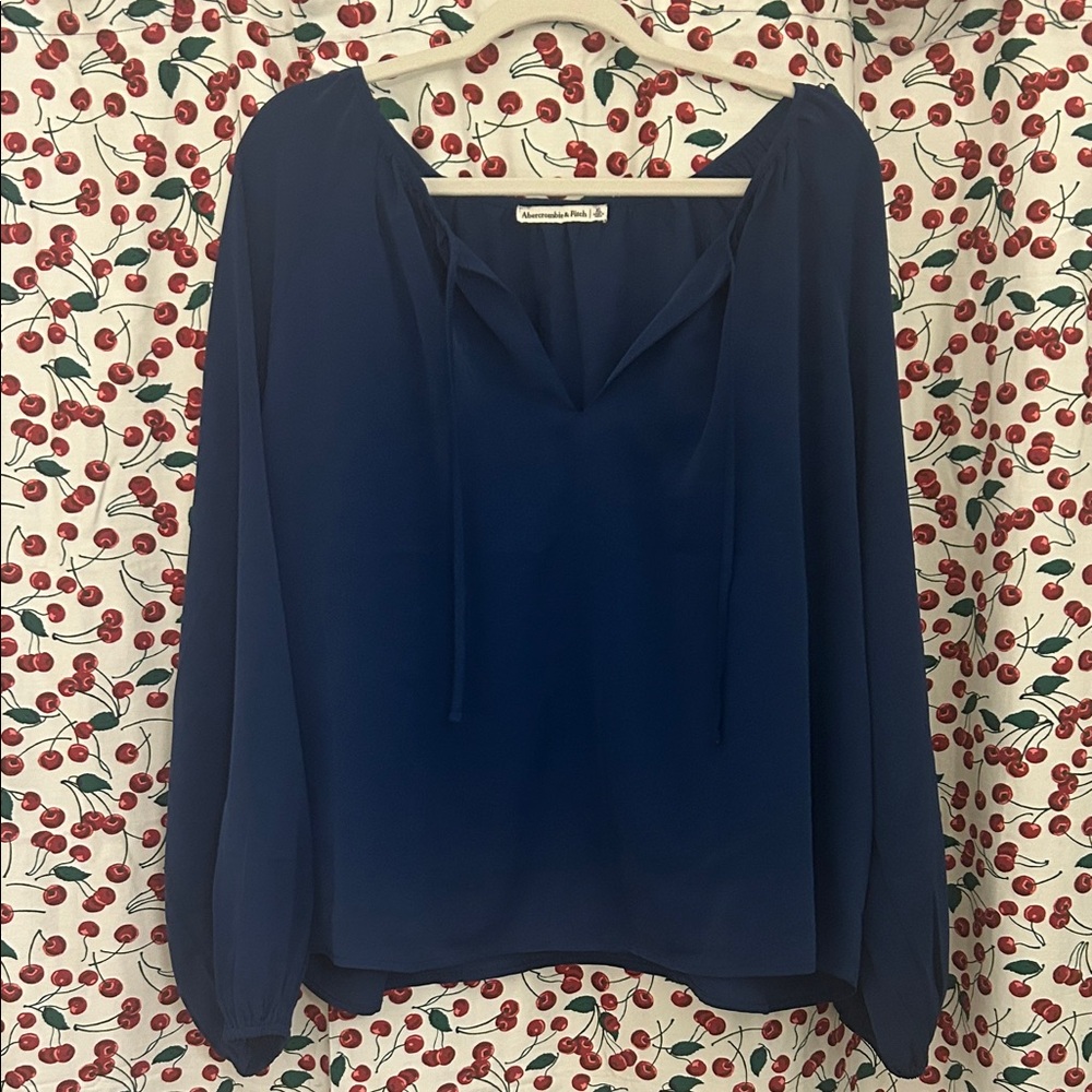 Abercrombie & Fitch Navy Blue Peasant-Style Long Sleeve Blouse